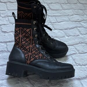 Antonio Melani black brown fabric combat boots